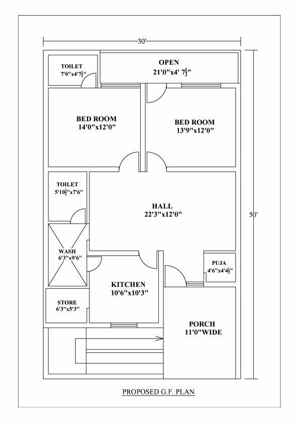 2bhk plans with dimensions