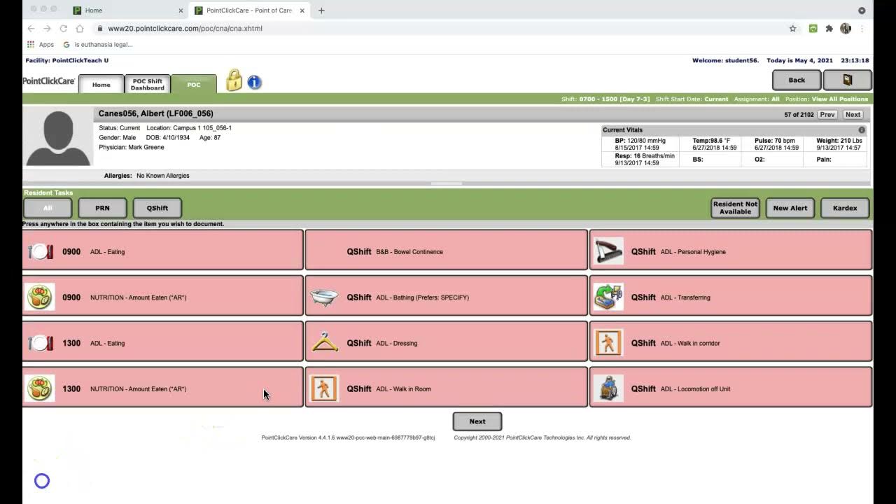 point click care cna login