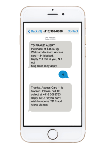 td fraud alert text