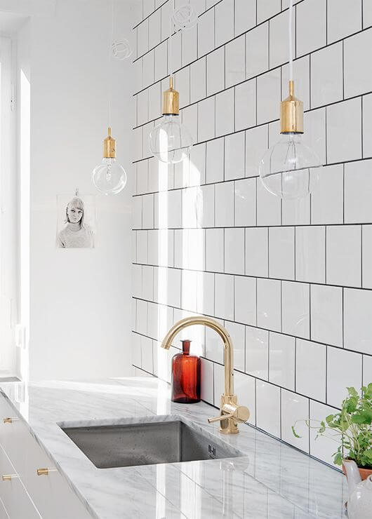 white tile dark grout kitchen