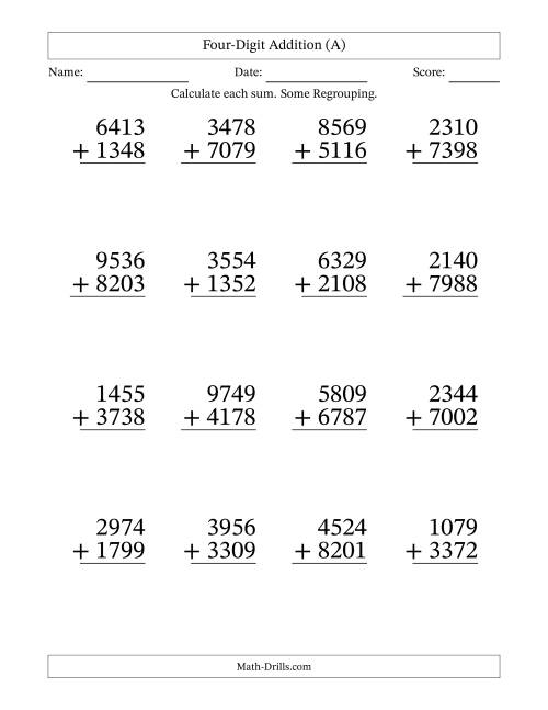 four digits addition worksheet