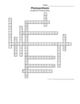 photosynthesis crossword puzzle answers