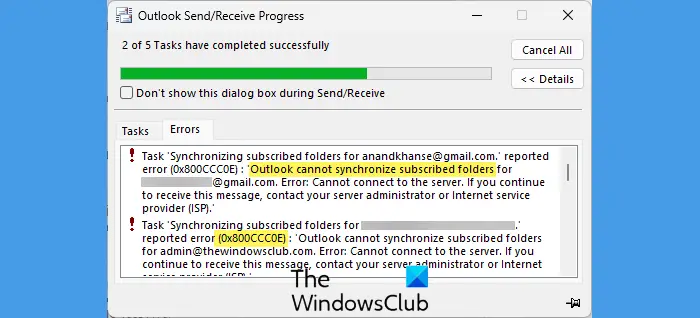 outlook cannot synchronize subscribed folders