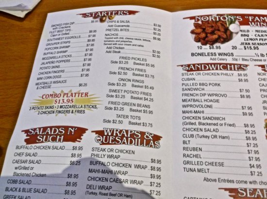 nortons eastside sports bar menu