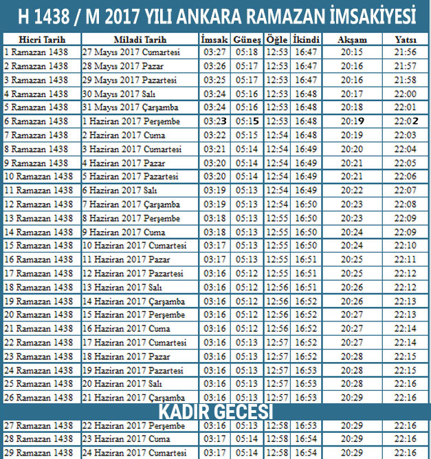 ankara ezan vakitleri