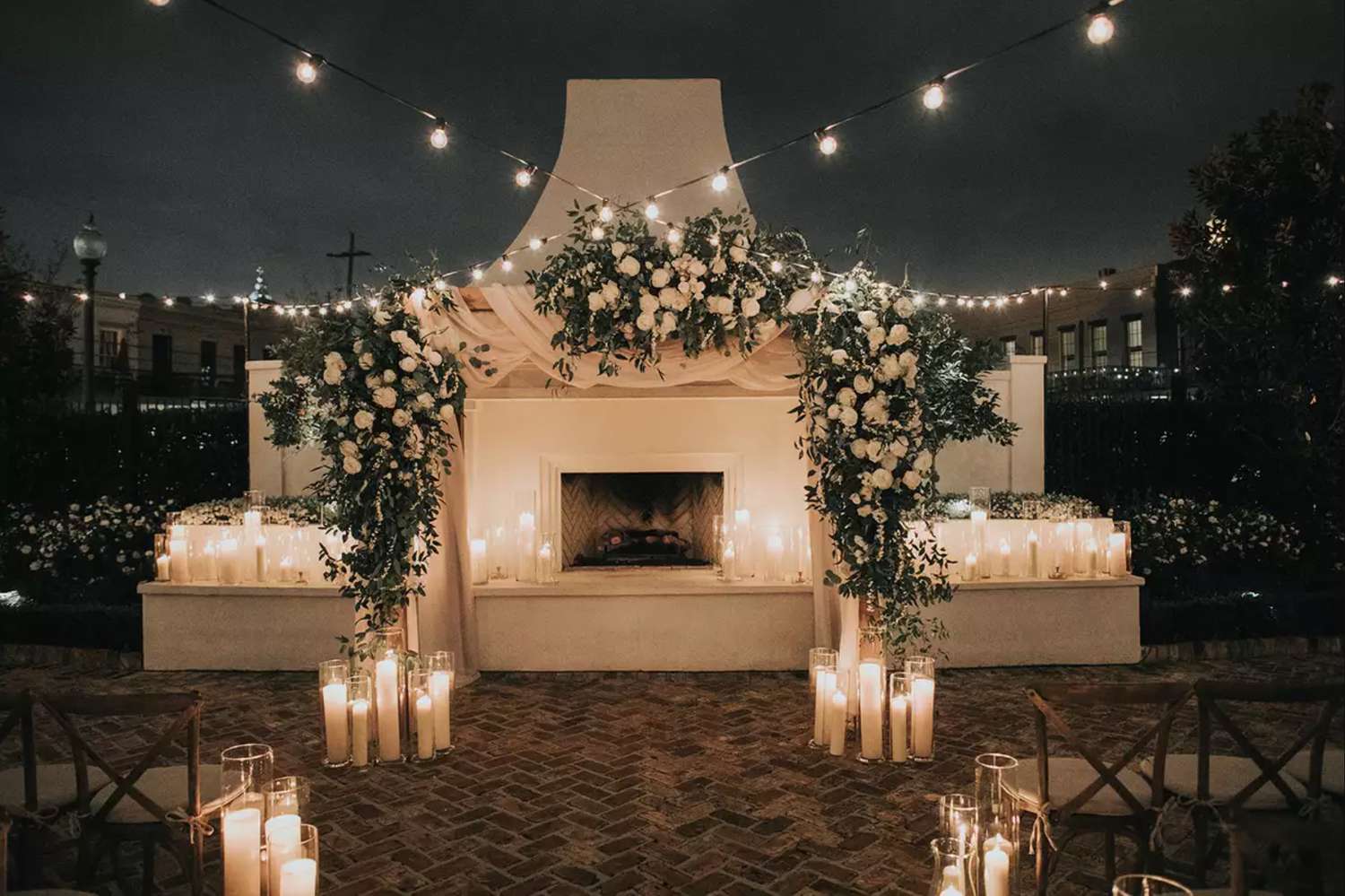 fairy lights wedding aisle