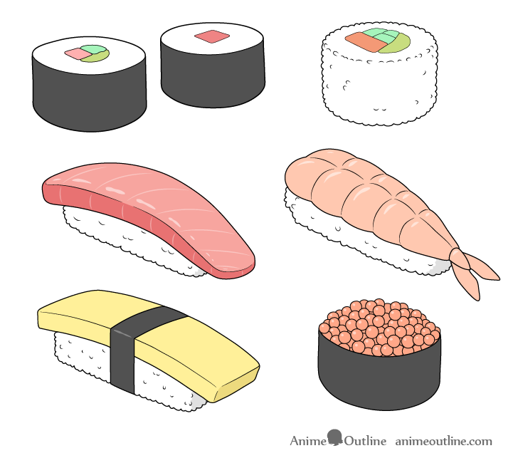 how to draw sushi easy step by step