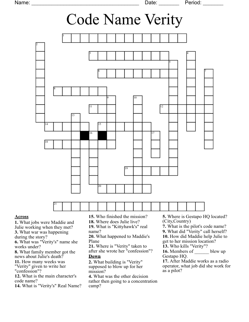 code name crossword clue