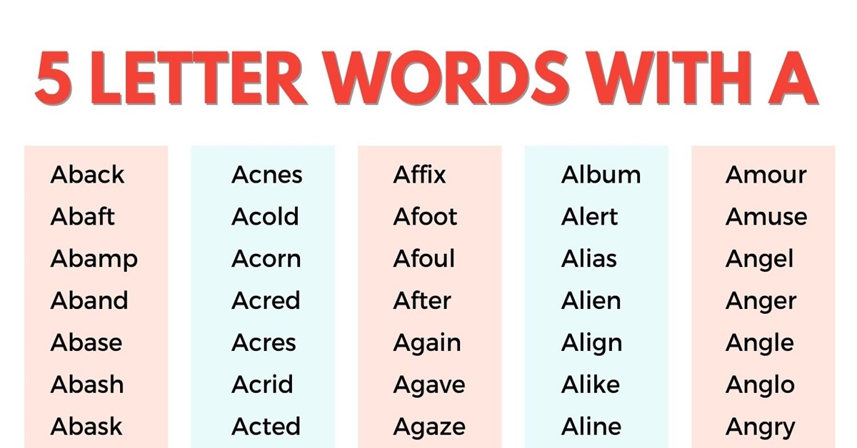 five letter word starting with the letter a