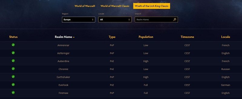 us wow server status