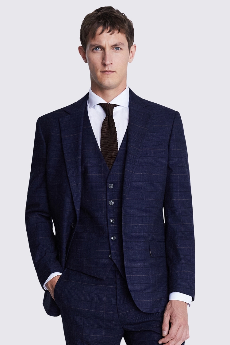 moss bros blue check suit