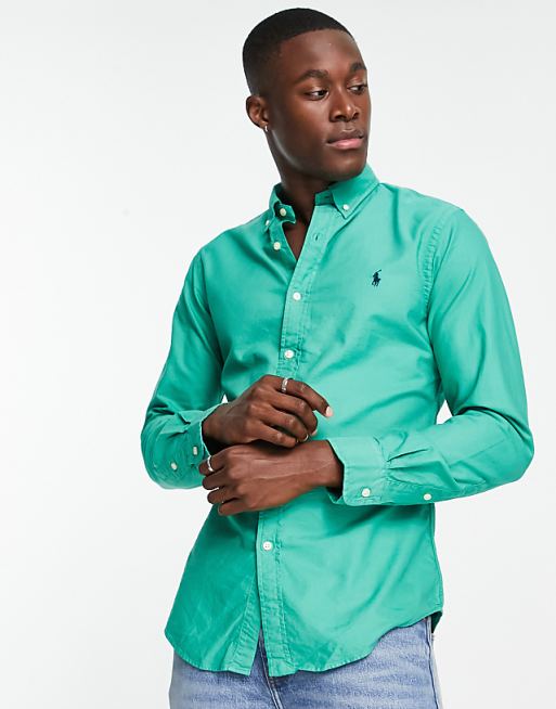 slim fit garment dyed oxford shirt