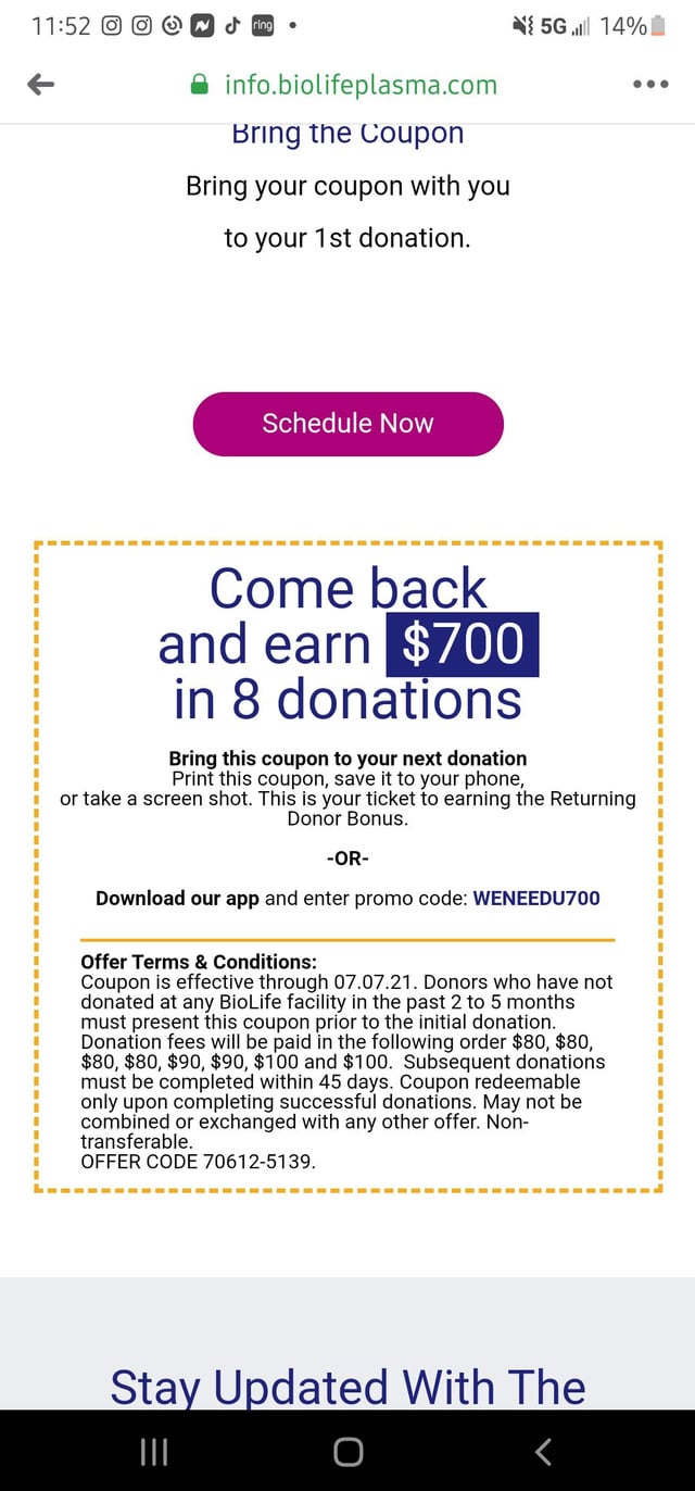 biolife returning donor coupons