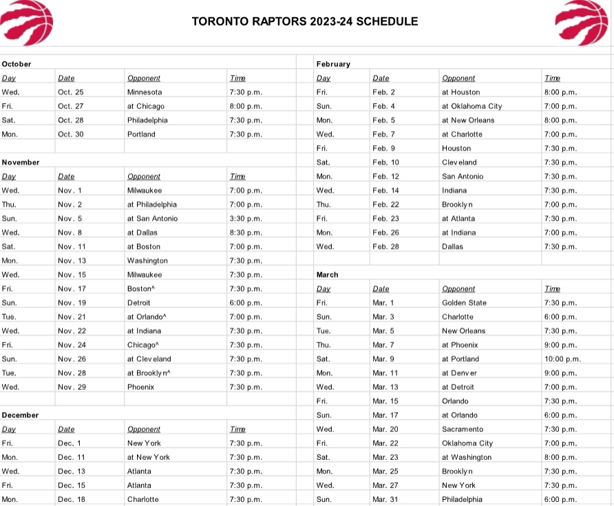 toronto raptors 2023-24 schedule