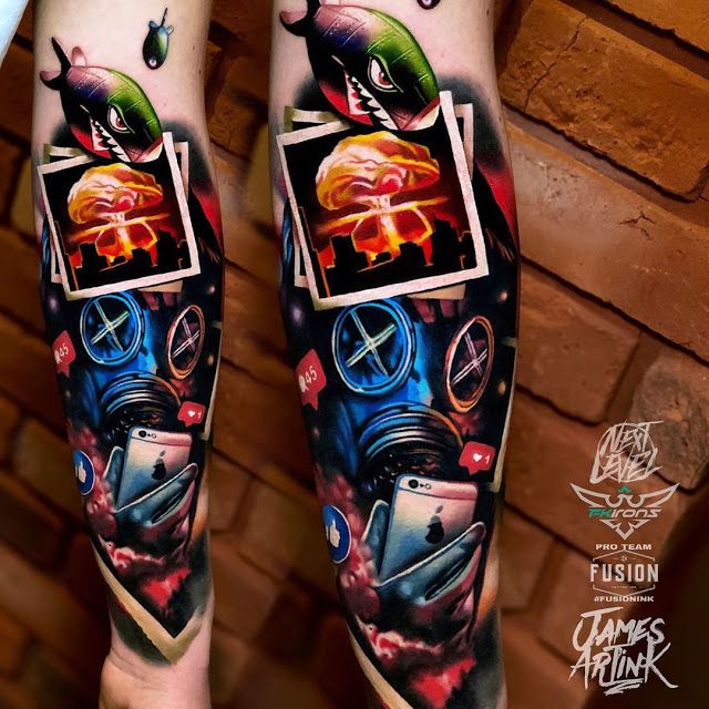 arm colored tattoo design