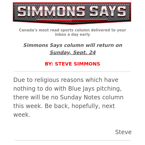 steve simmons sunday notes