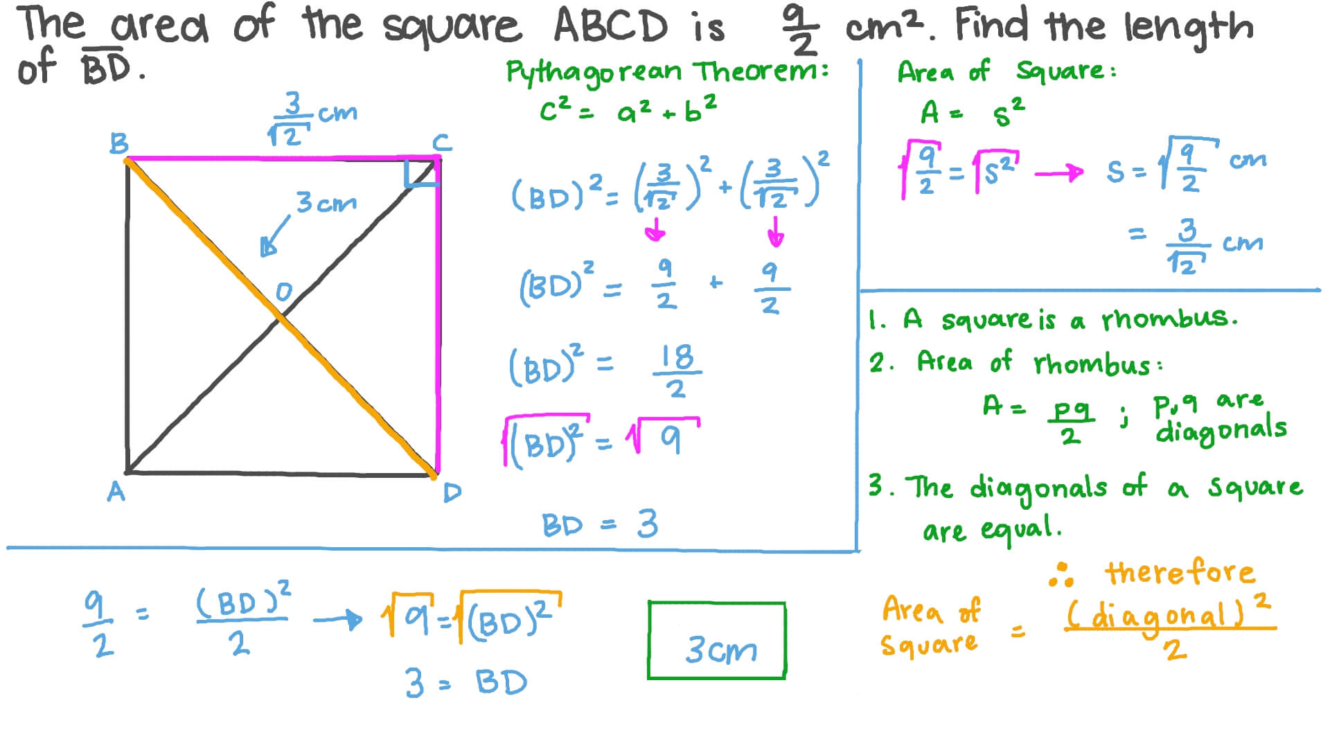 calculating diagonal of square