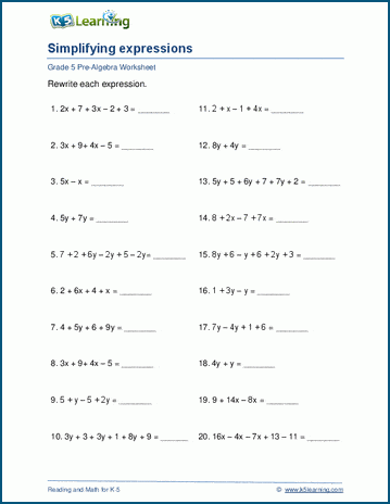 simplifying expressions worksheet