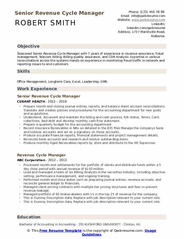 revenue cycle manager resume