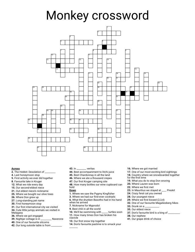 new world monkey crossword clue
