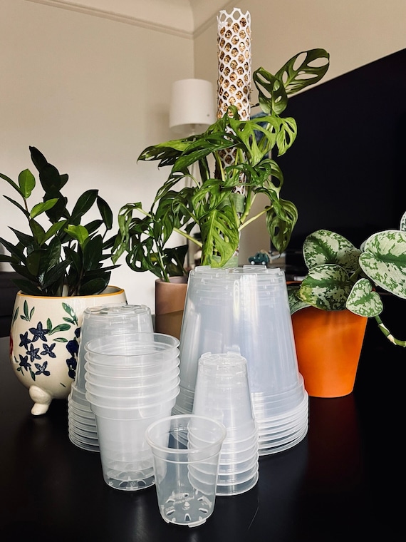 clear plastic flower pots