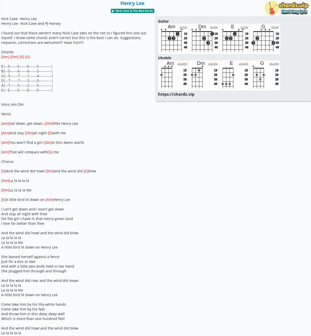 henry lee chords