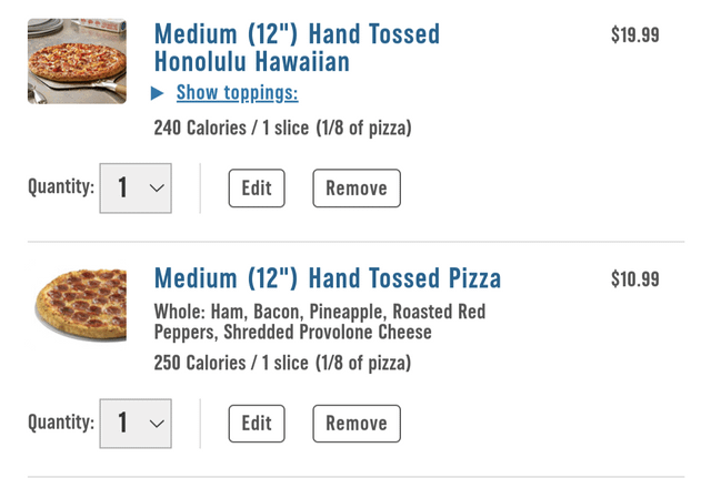 calories dominos medium pizza