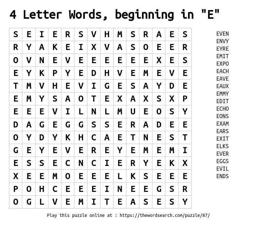 4 letter words starting e