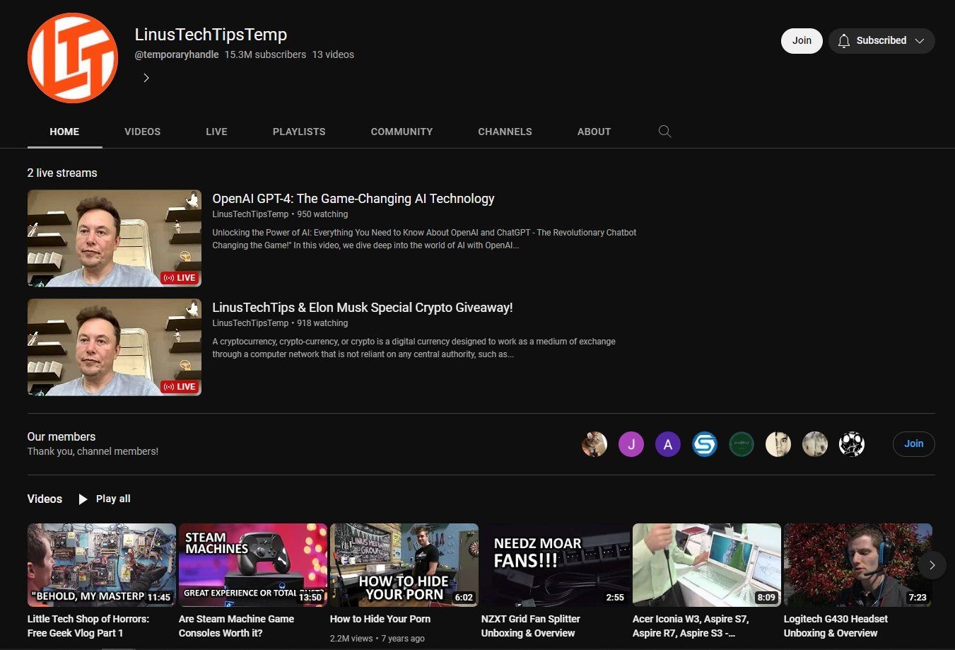 linus tech tips youtube channel hacked