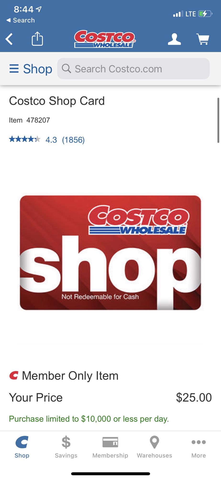 costco shop card balance