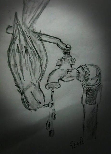 save water pencil drawing