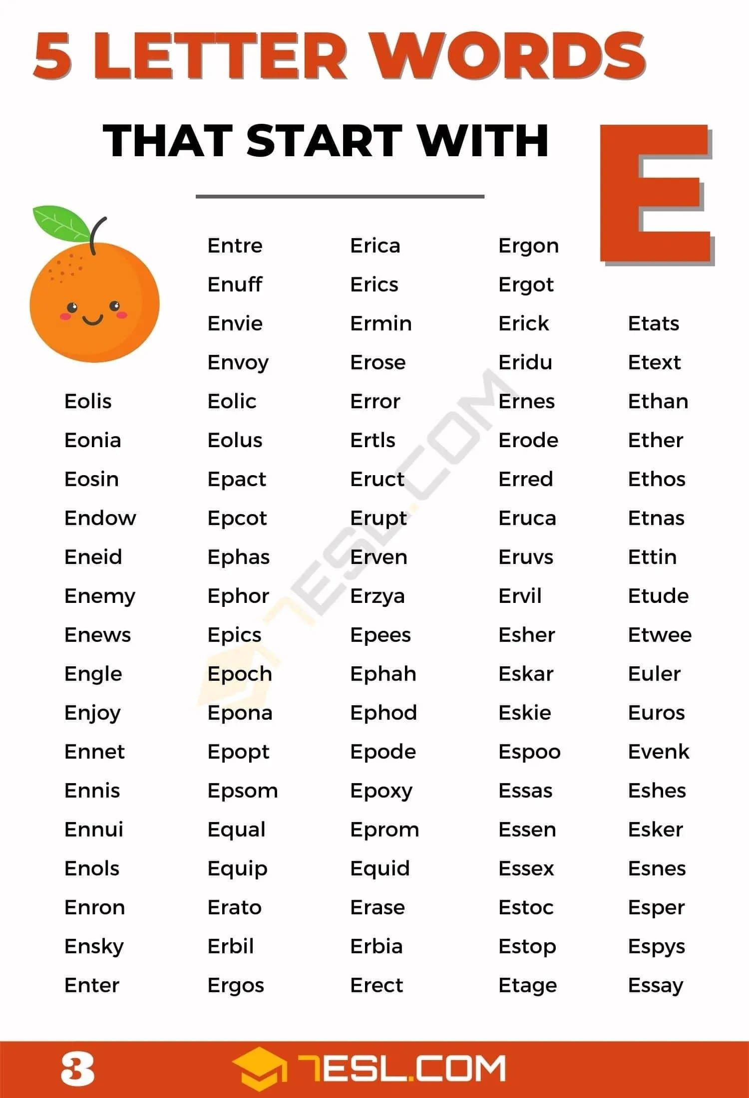 five letter words starting with e