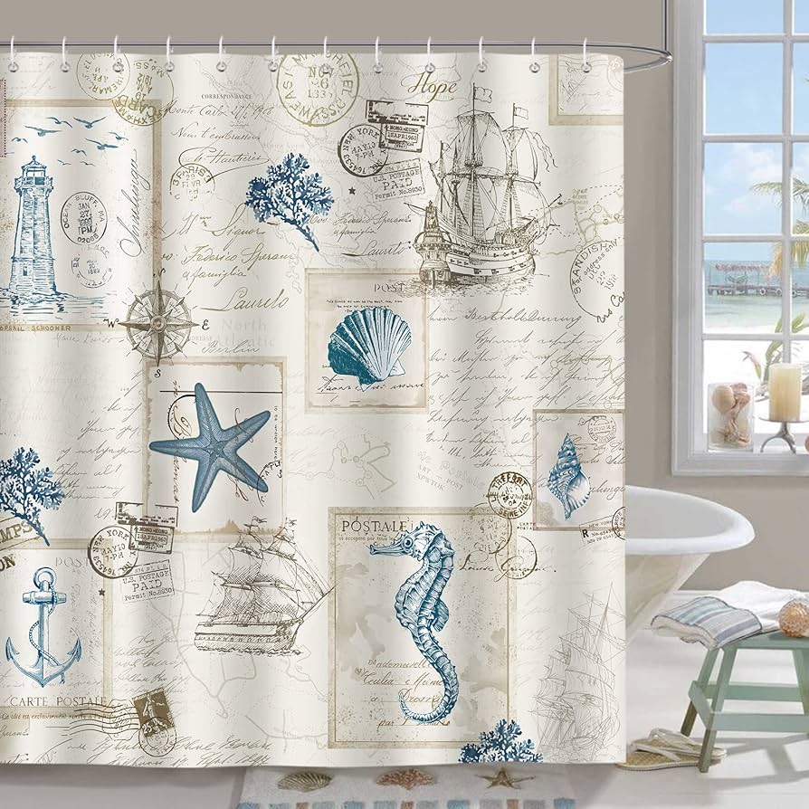 vintage beach shower curtains