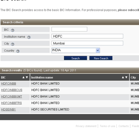 swift bic code hdfc bank