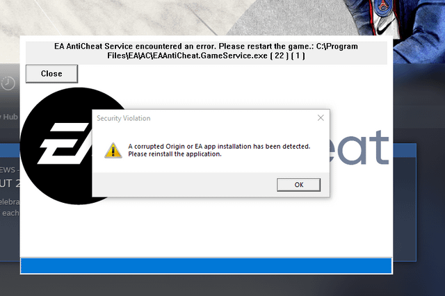 a corrupted origin or ea app installation has been detected