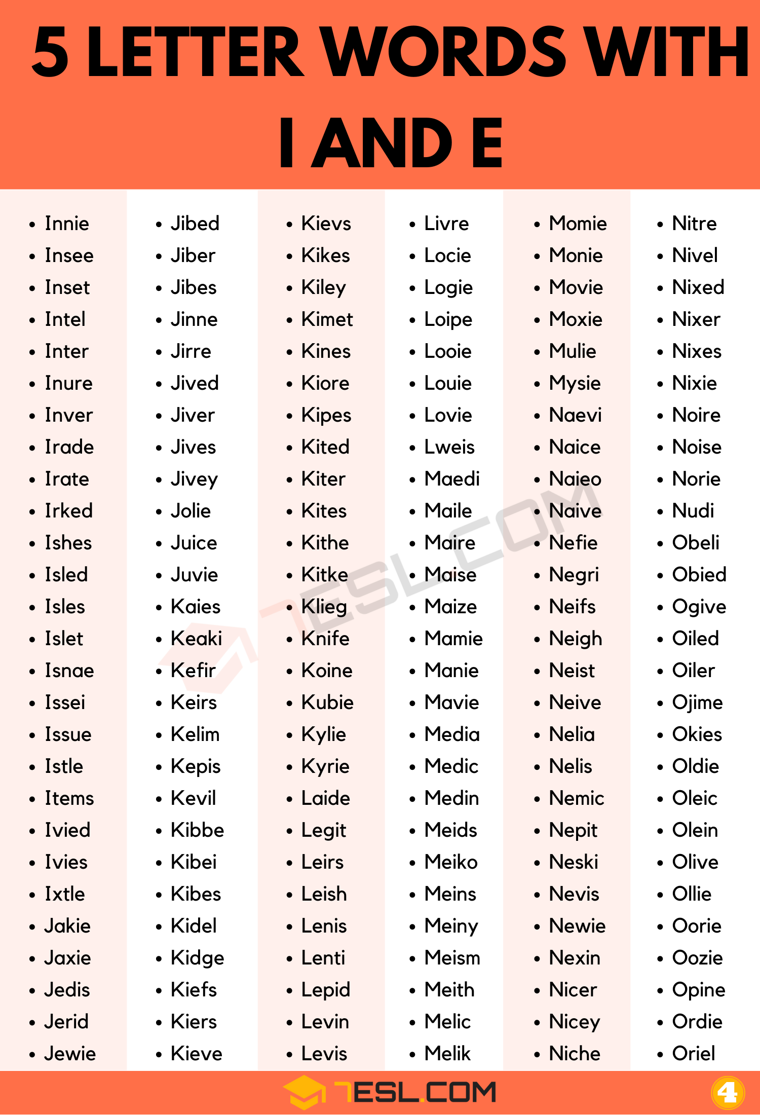 5 letter word starting with e ending in i