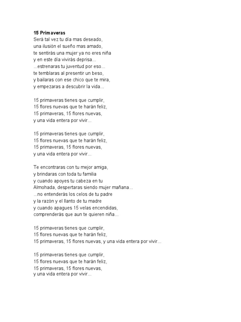 15 primaveras letra