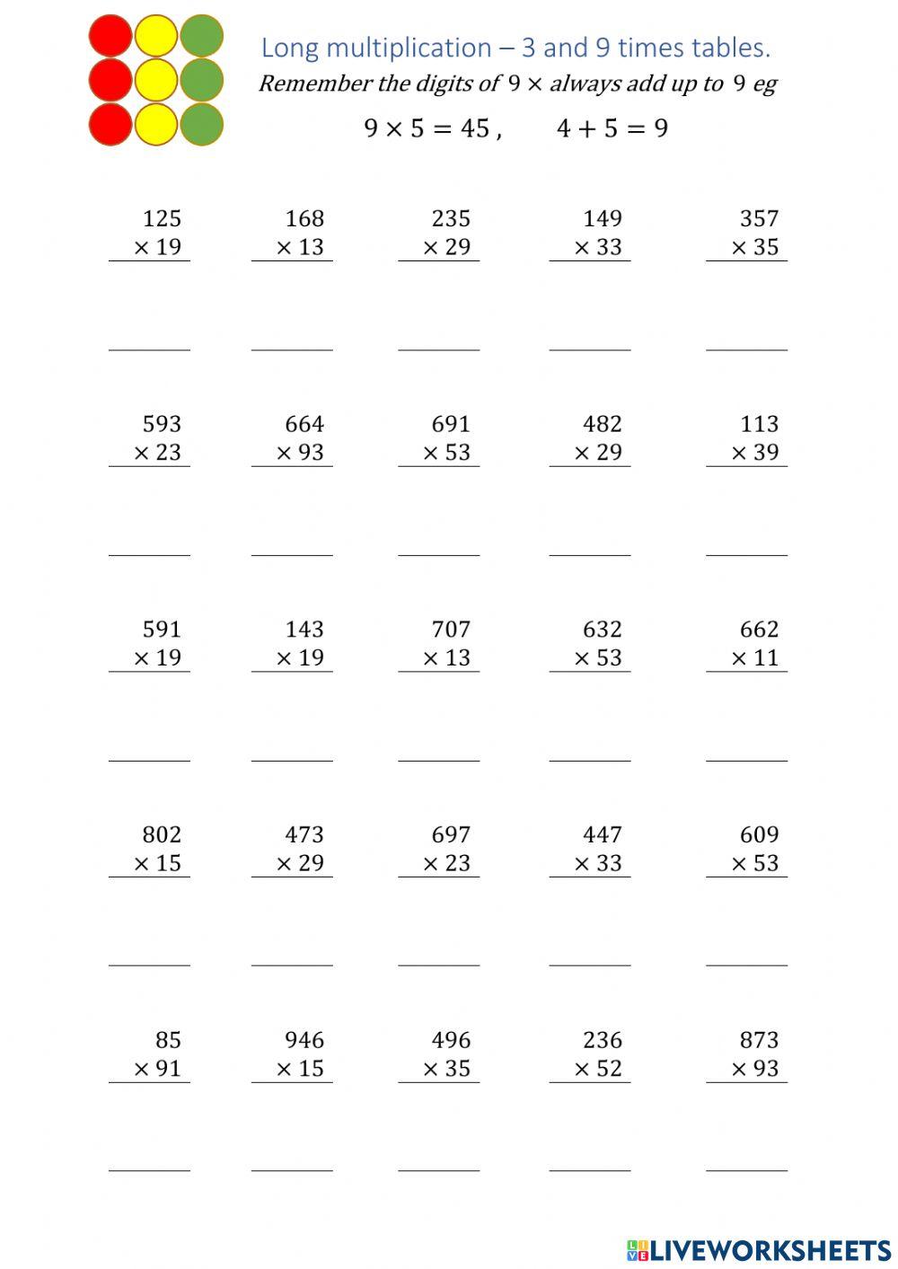 long multiplication worksheets