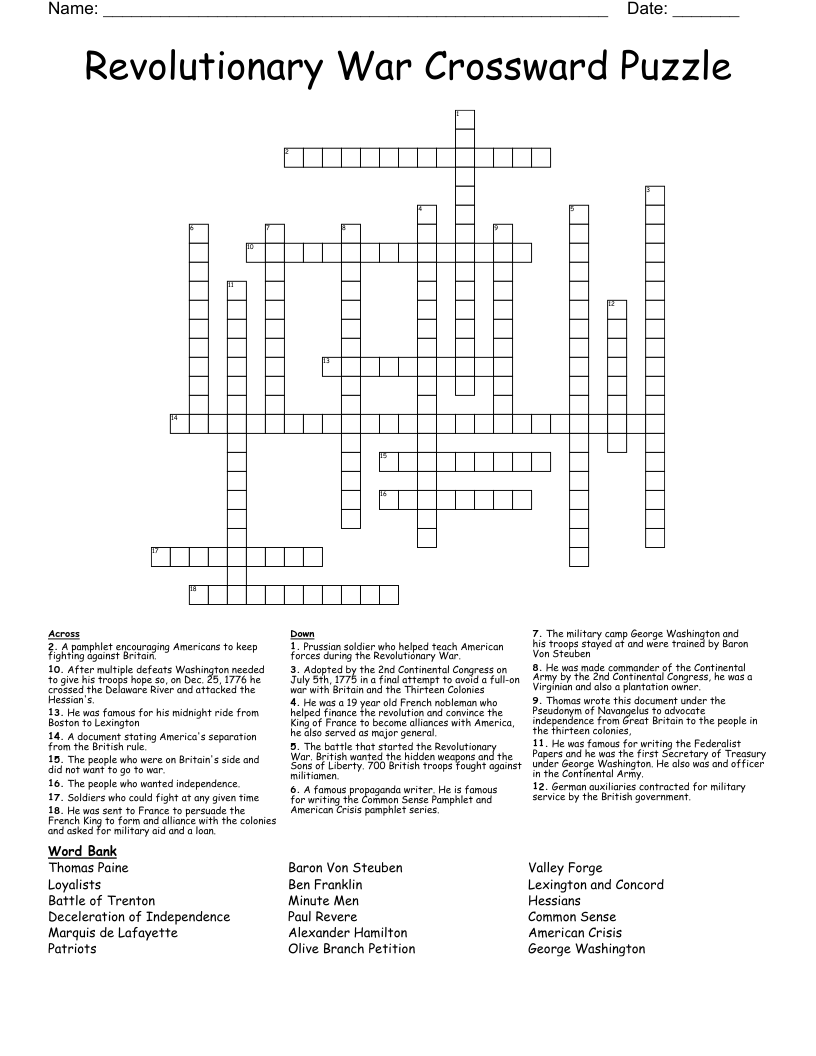 revolutionary crossword