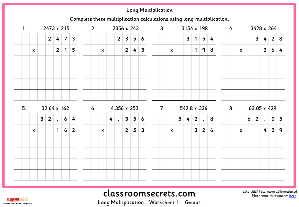 long multiplication ks2