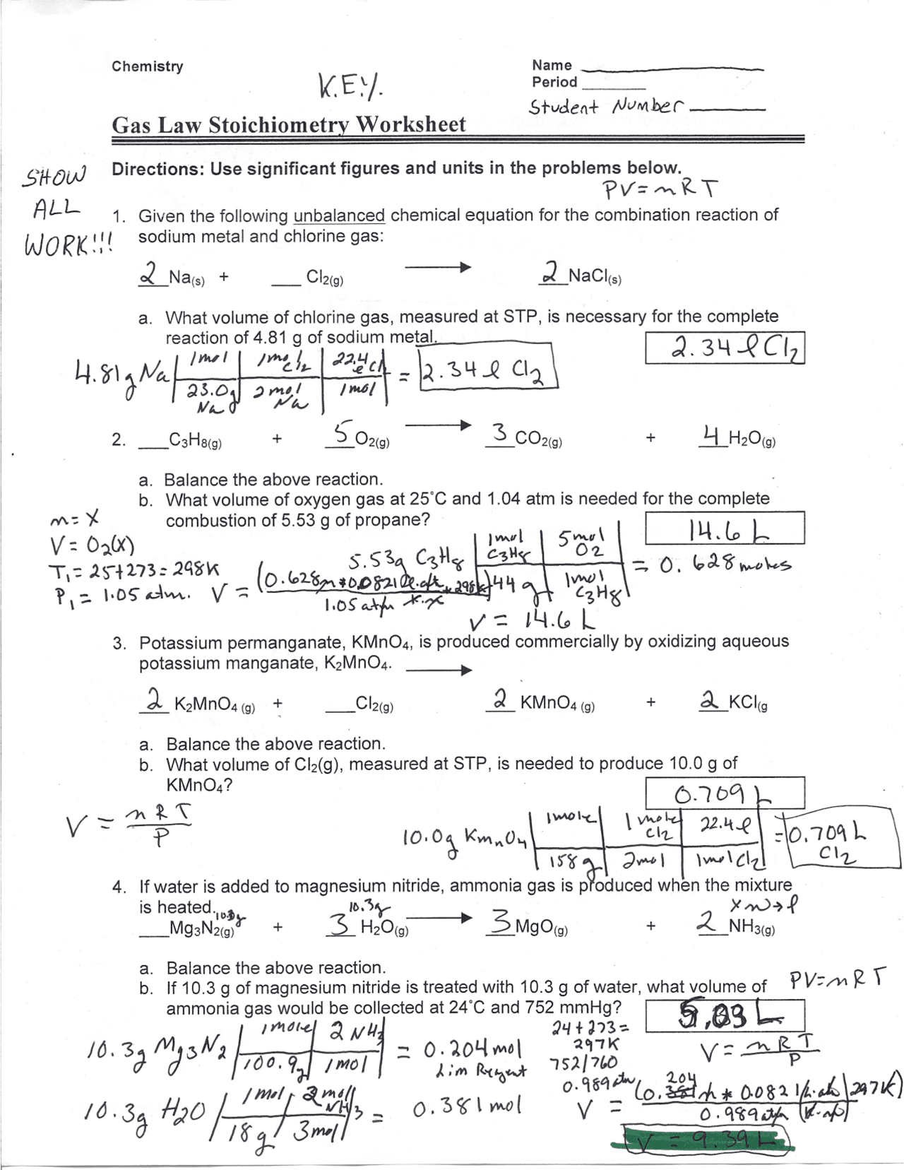 gas law stoichiometry worksheet