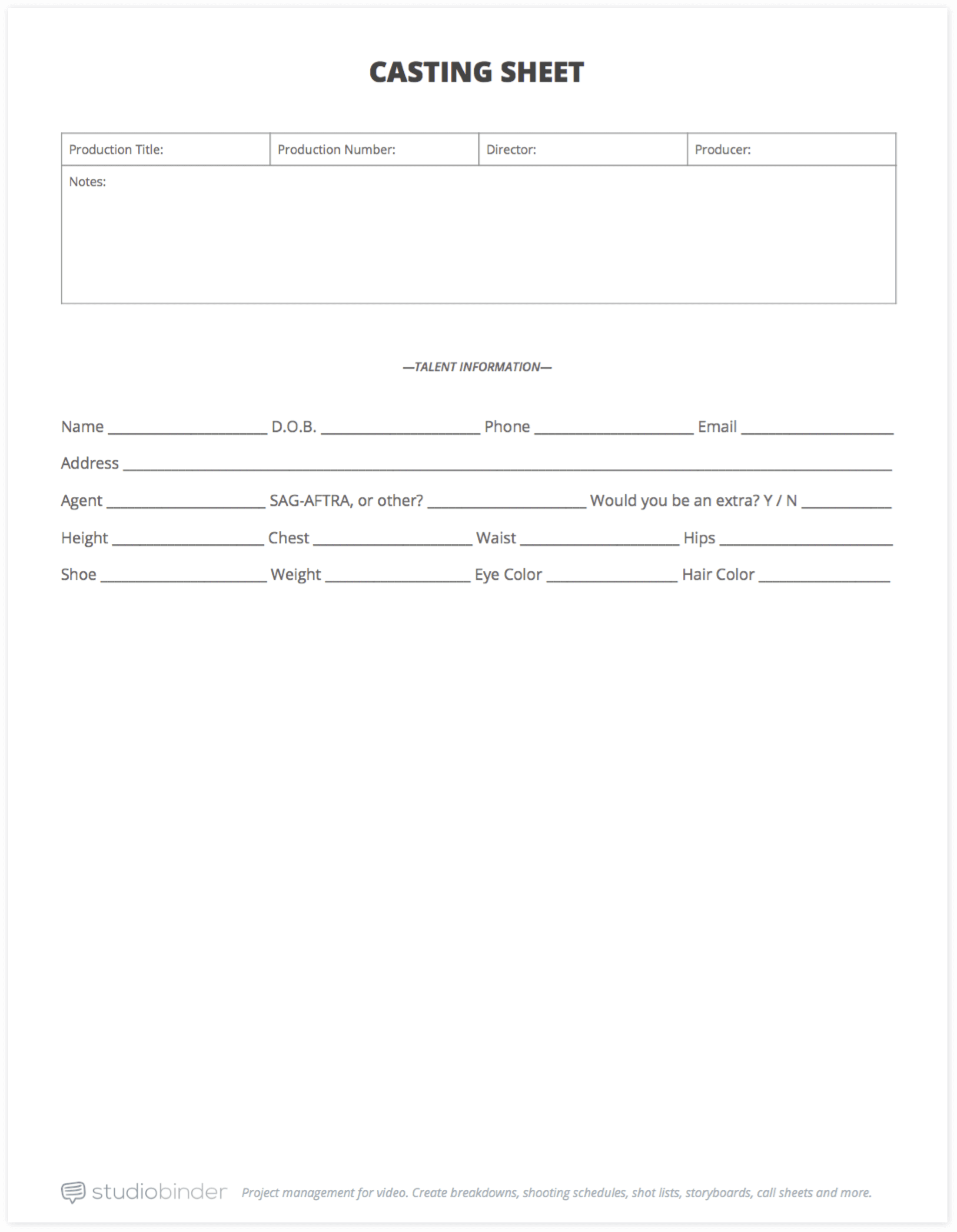 casting call template