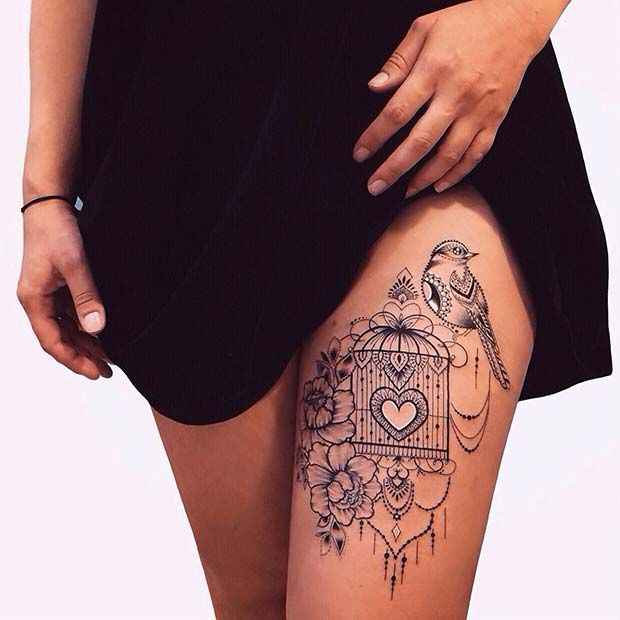 girly front thigh tattoos