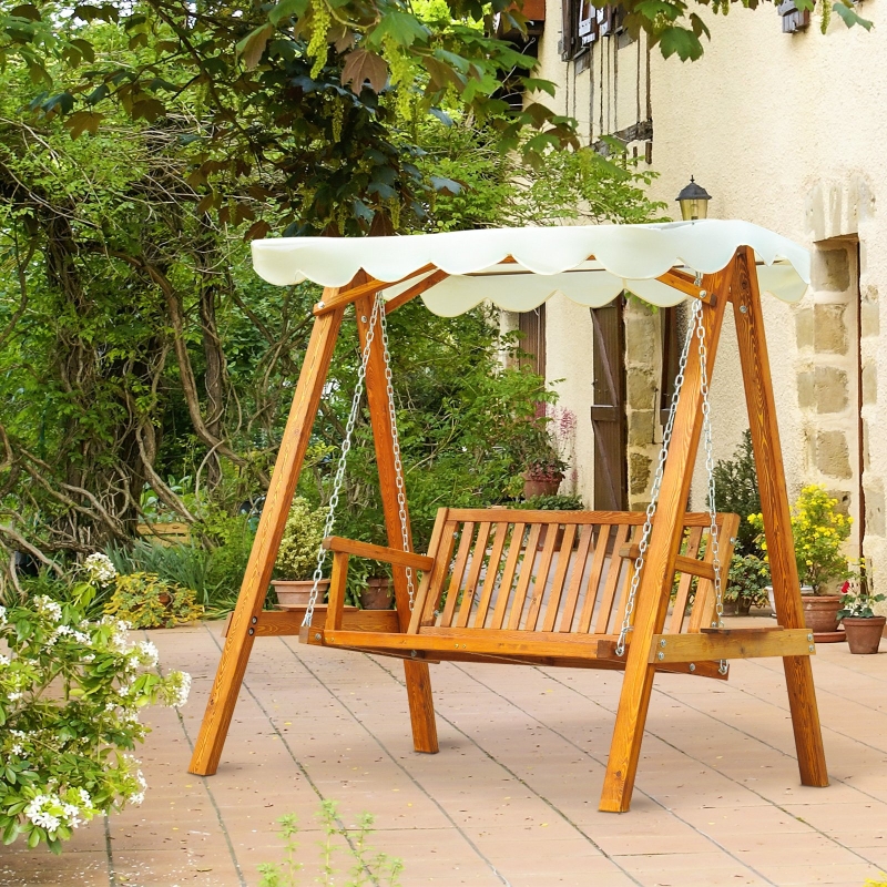 wooden swing bench