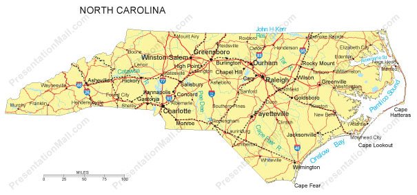 map of north carolina with major cities