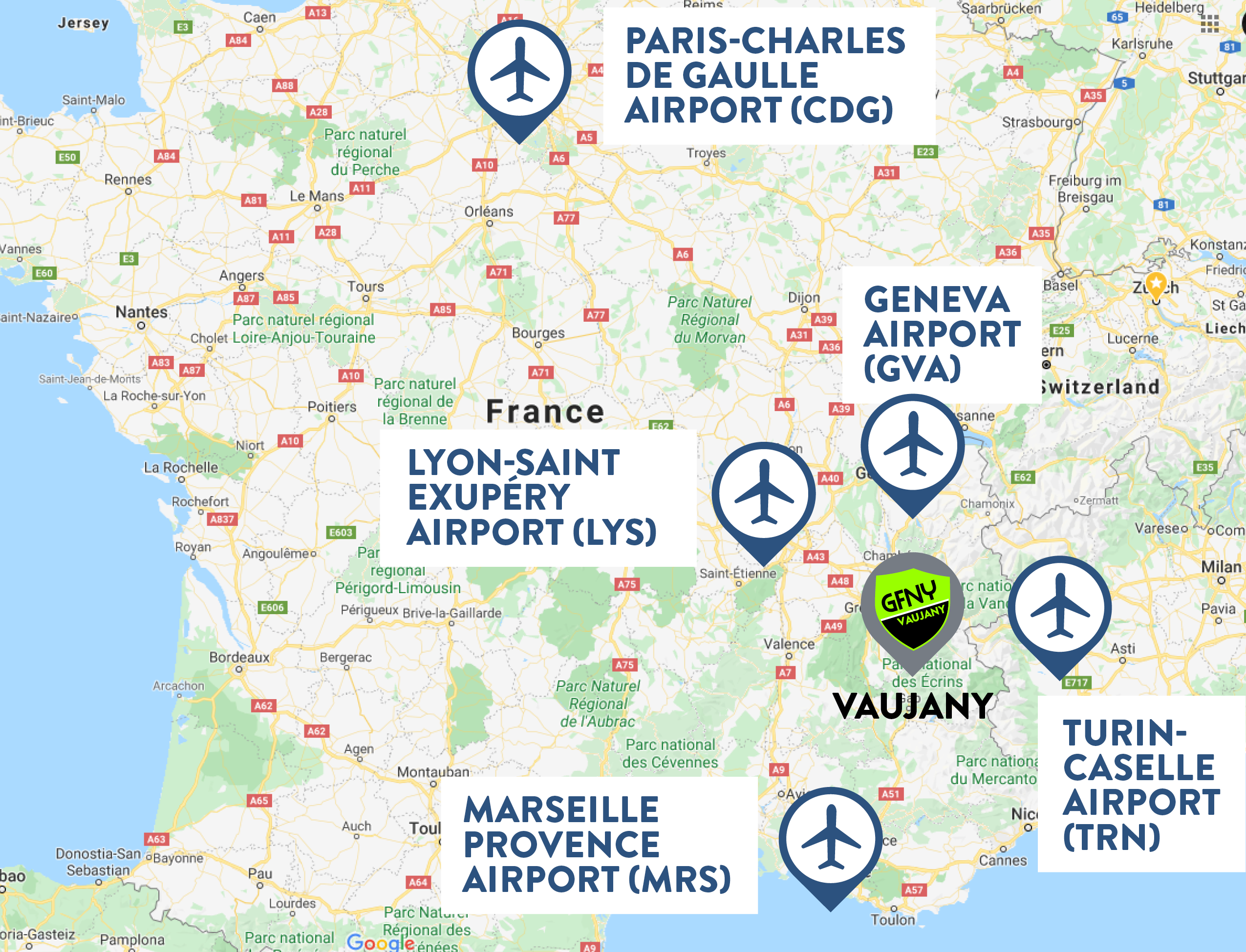 closest airports to lyon