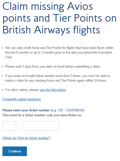 missing avios british airways