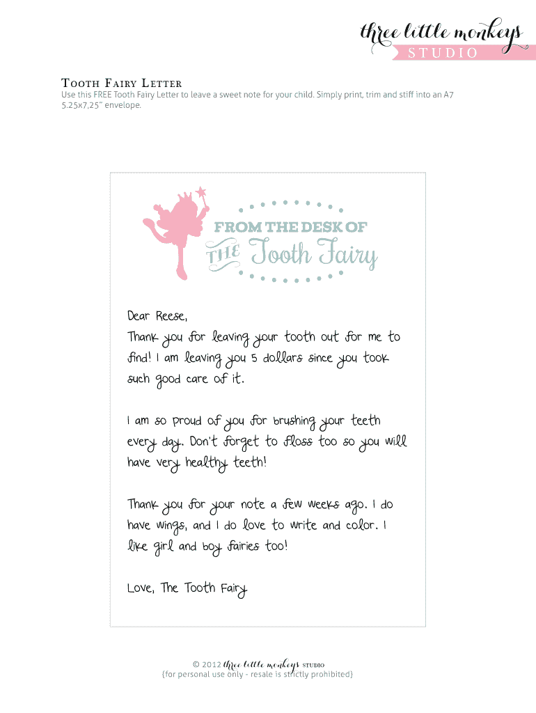 printable tooth fairy letter pdf