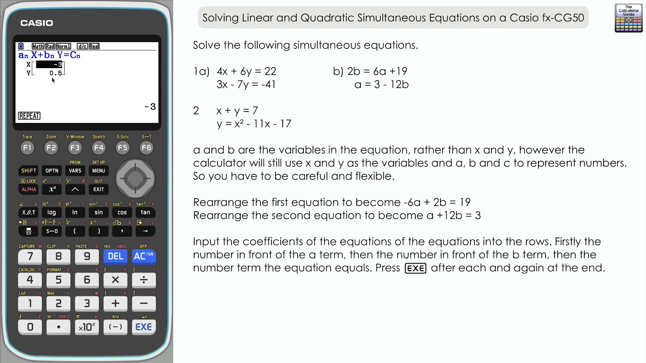 solving quadratic simultaneous equations calculator