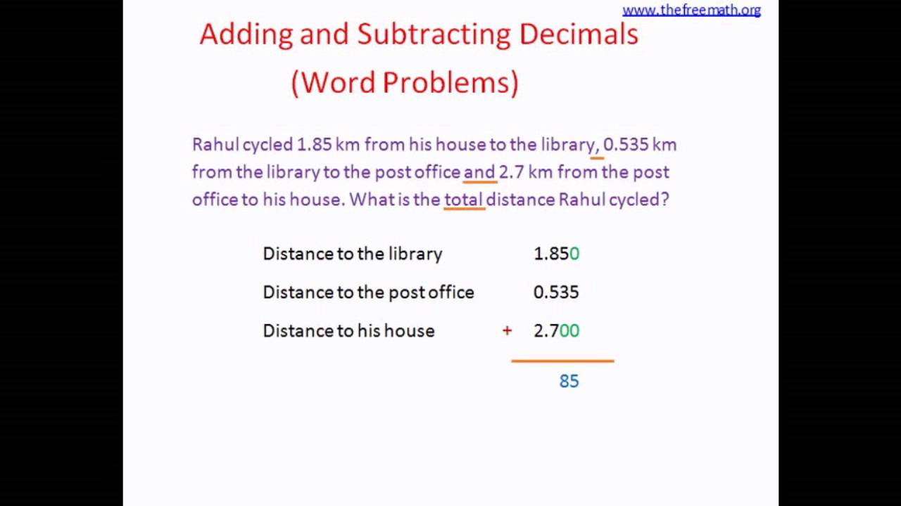 word problems for adding decimals